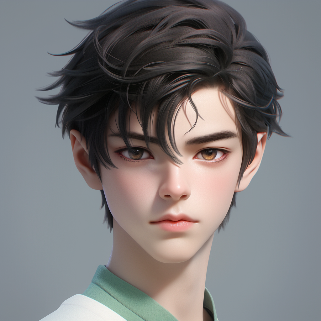 Handsome Boy Chinese Black Hair Portrait