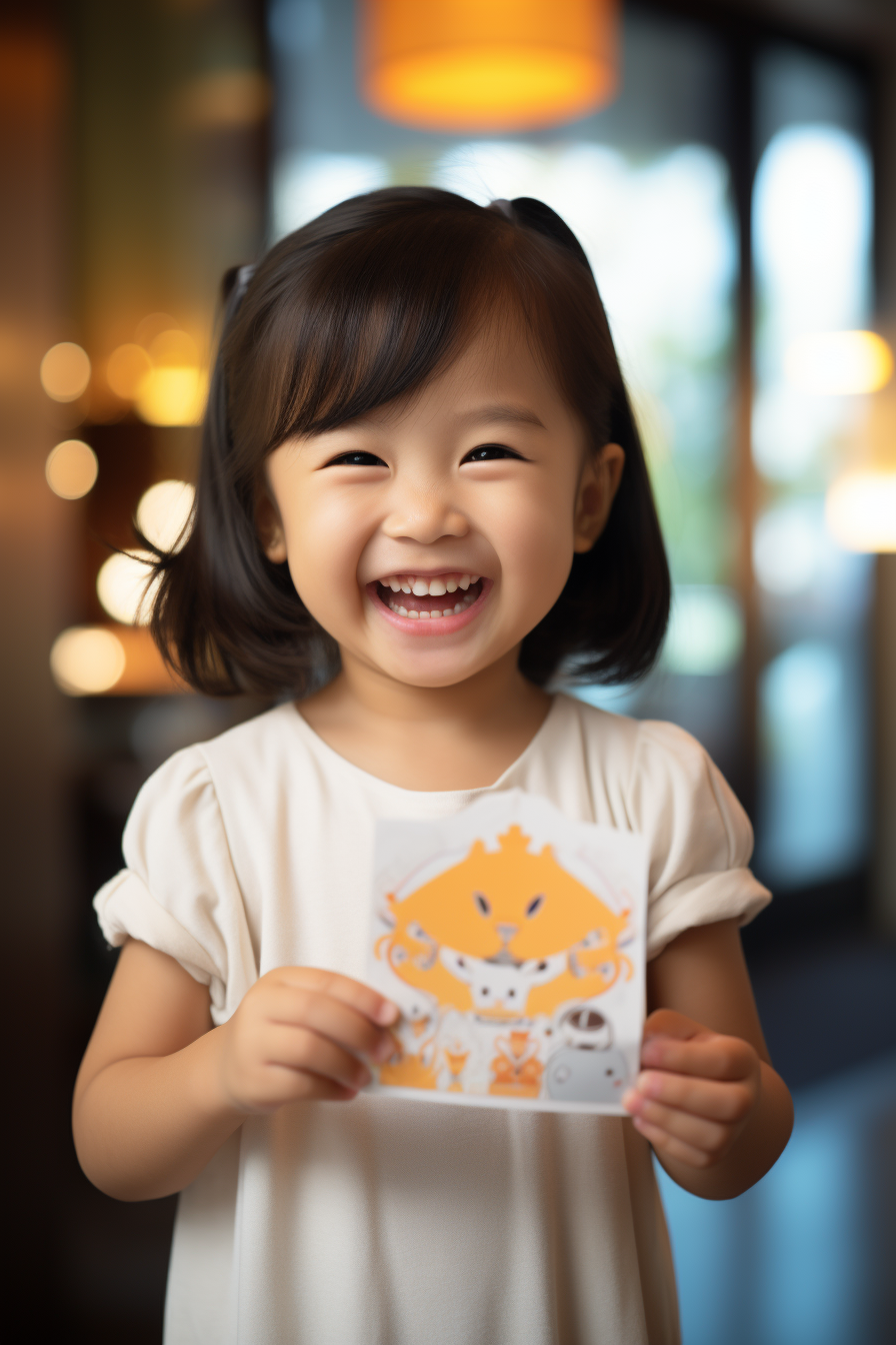 Asian toddler happy affirmation card