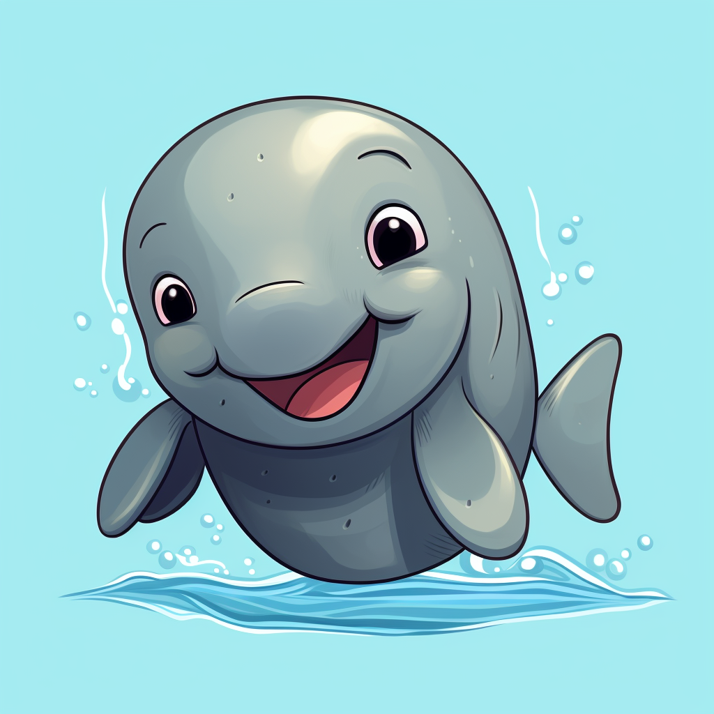 Adorable baby manatee in cartoon style