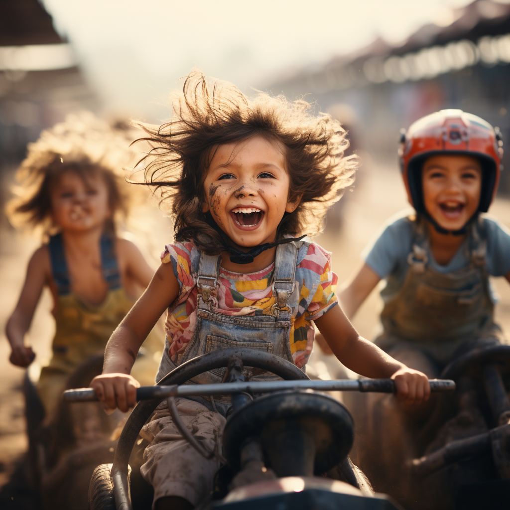 Vibrant photo of happy kids racing