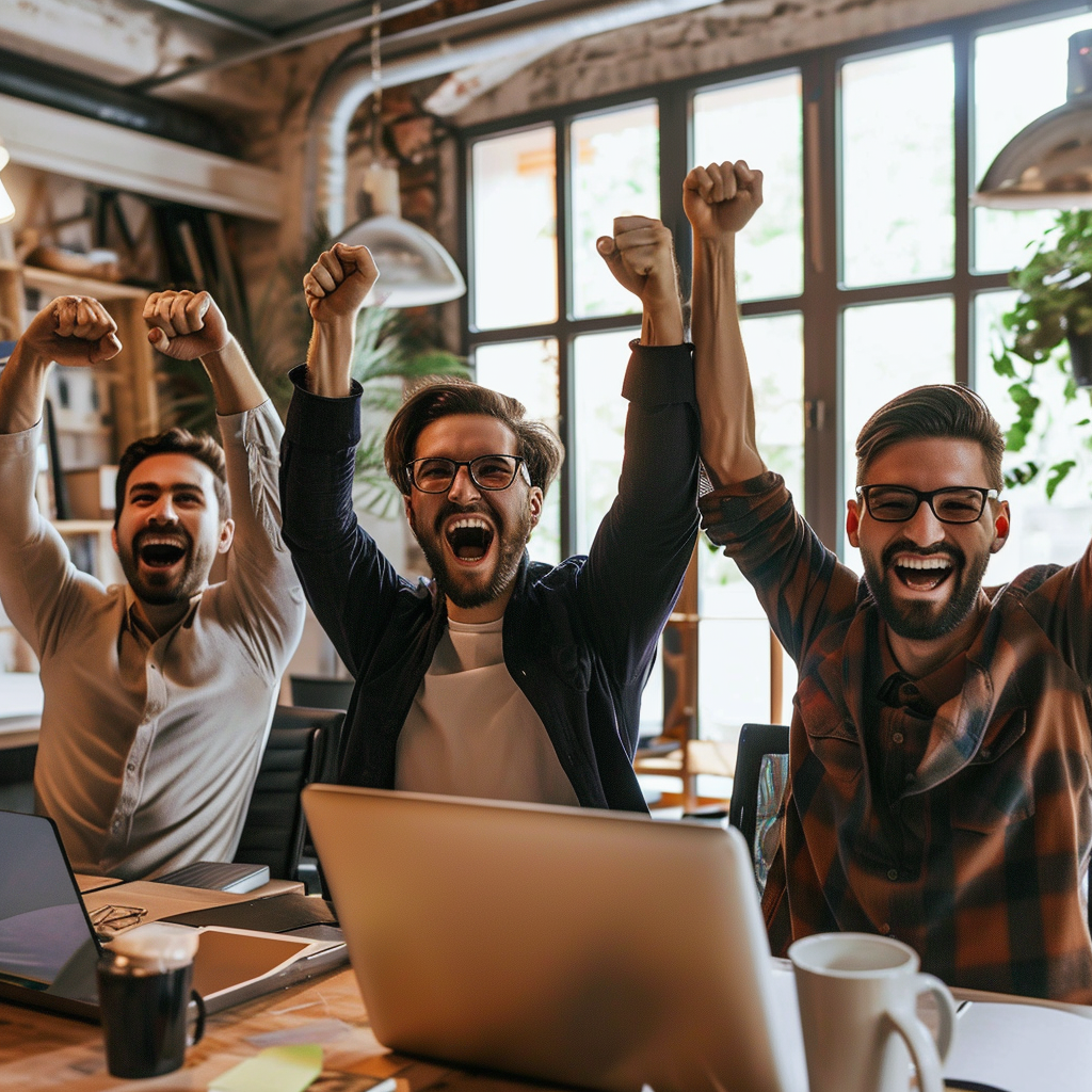 Group of Men Happy at Work