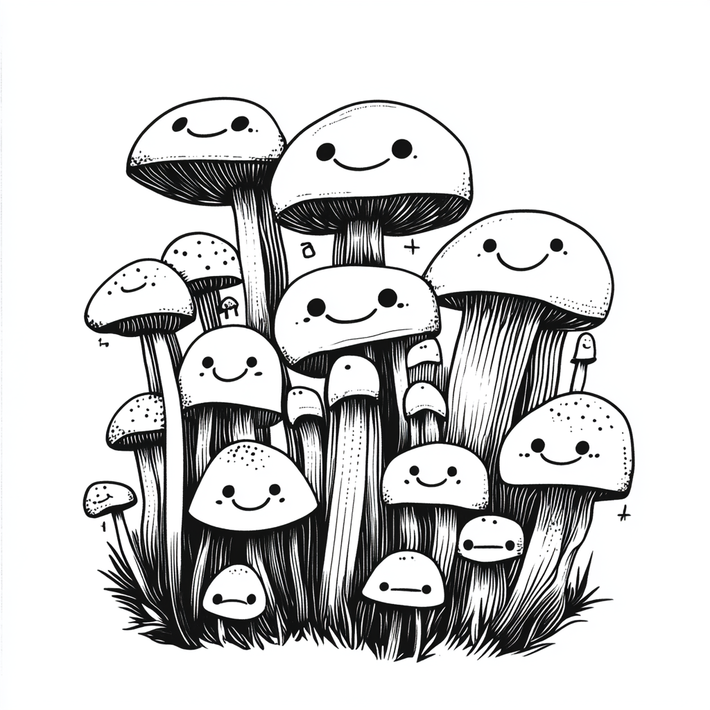 Happy Mushroom Bunch Smiling