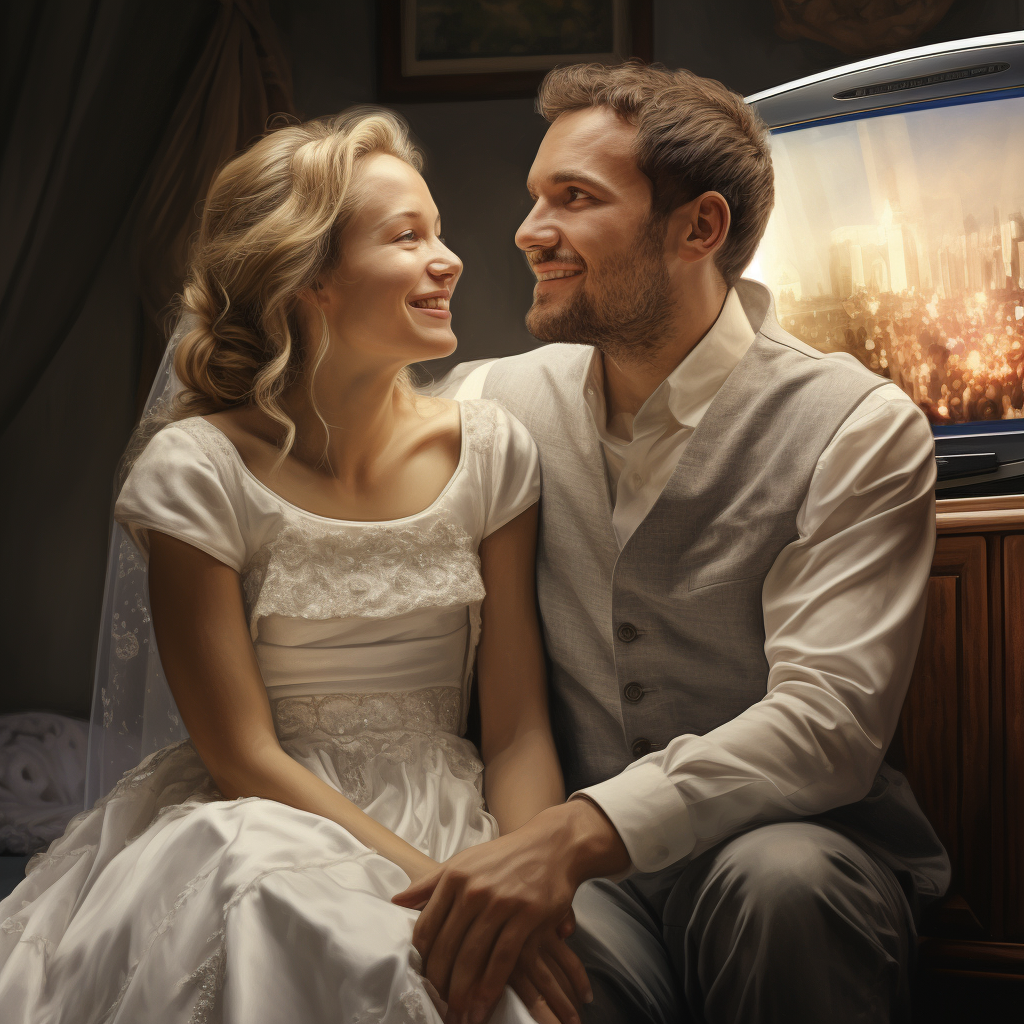 Happy couple enjoying new TV