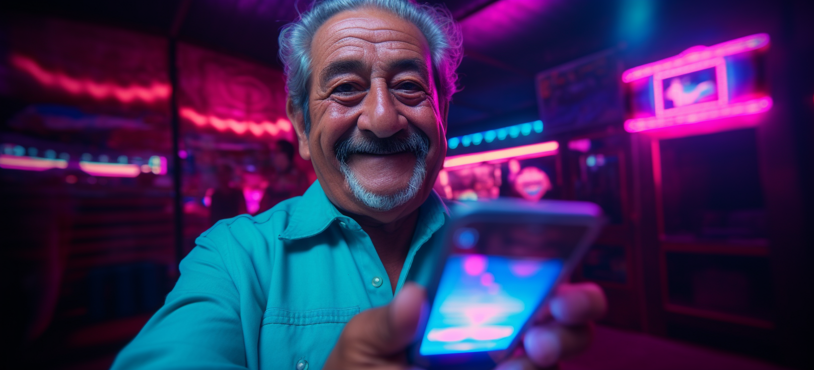 Smiling elderly man with an iPhone