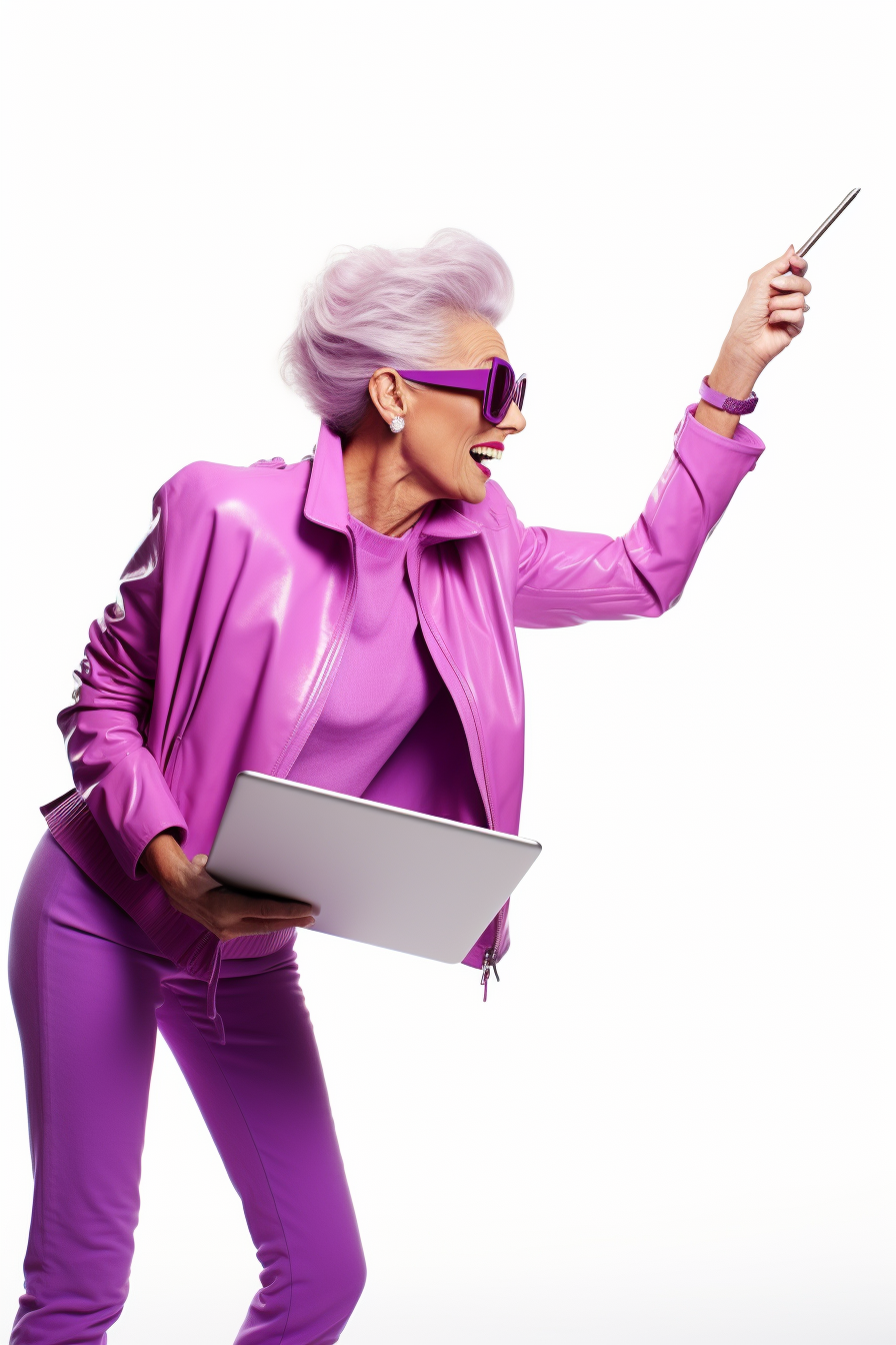 Smiling female teacher using laptop