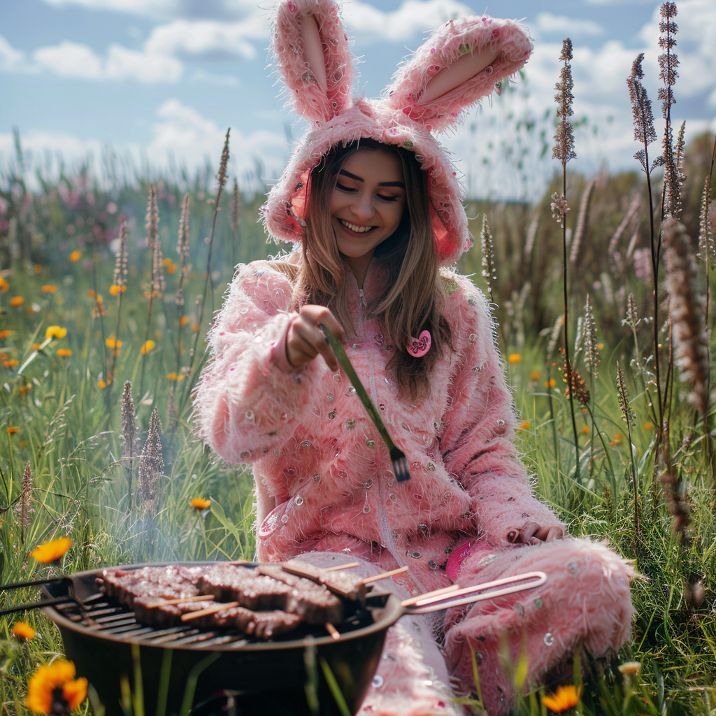 Woman in Pink Easter Rabbit Costume