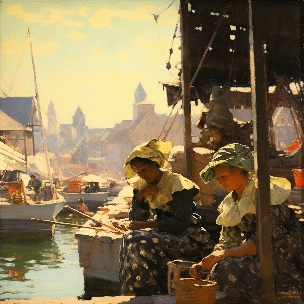 mesmerizing harbor painting by Dean Cornwell