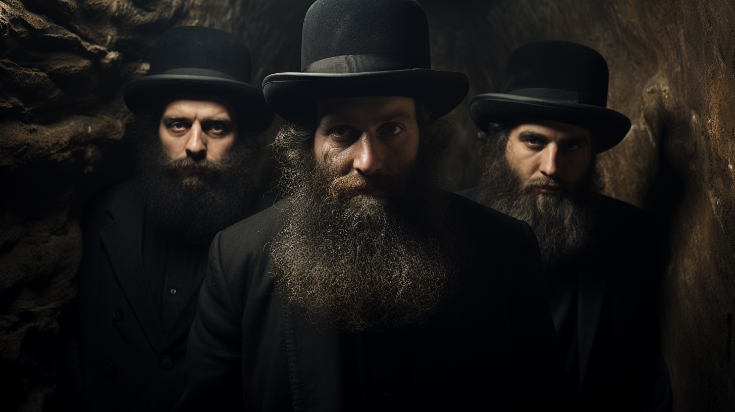 Hasidic Men Underground Dirt Tunnels Photo