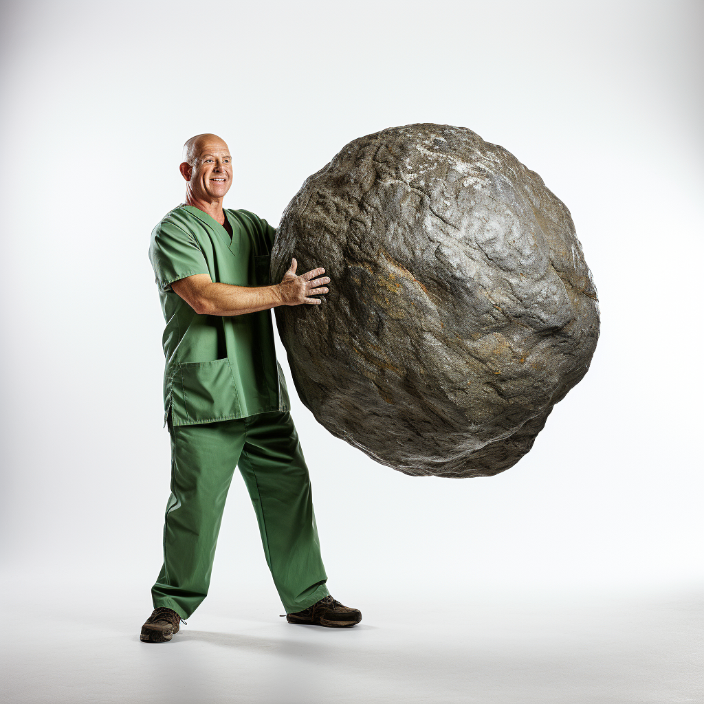 healthcare professional carrying boulder