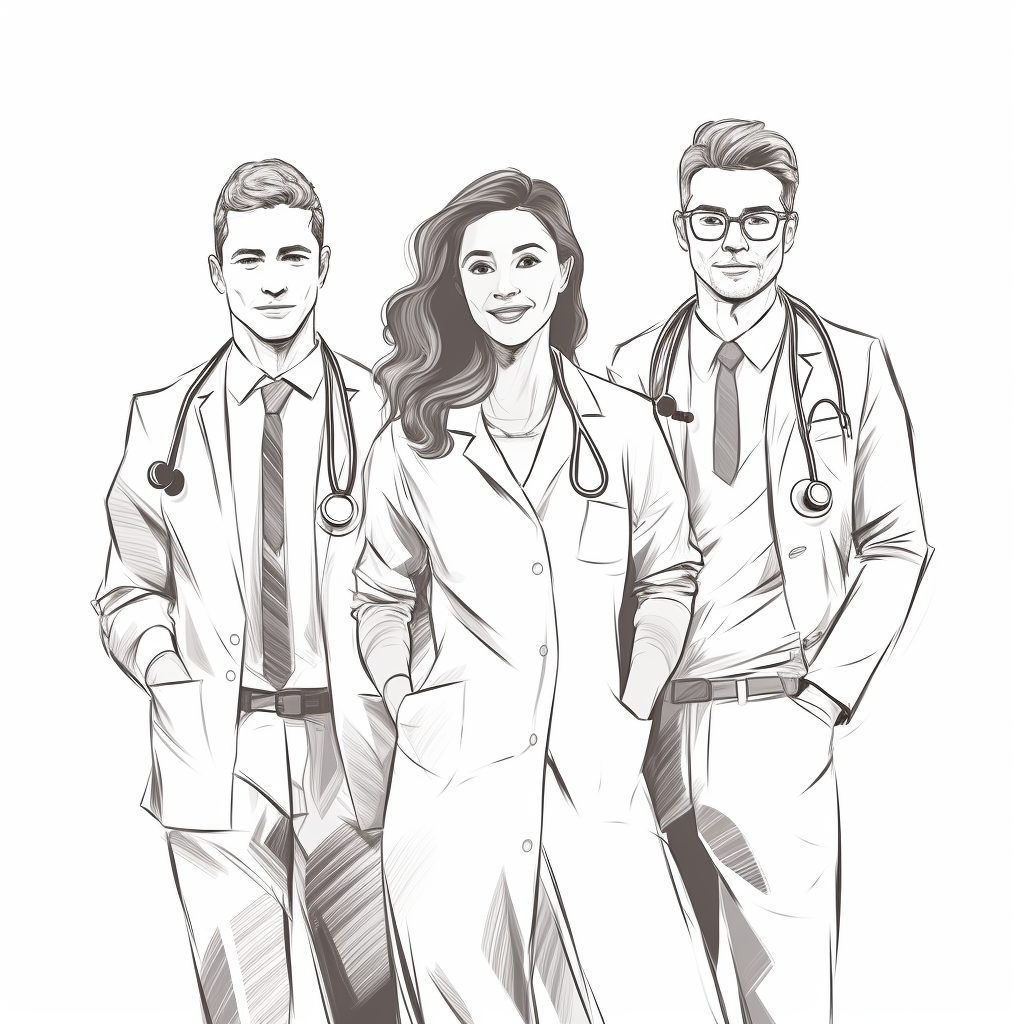 Healthcare professionals line drawing