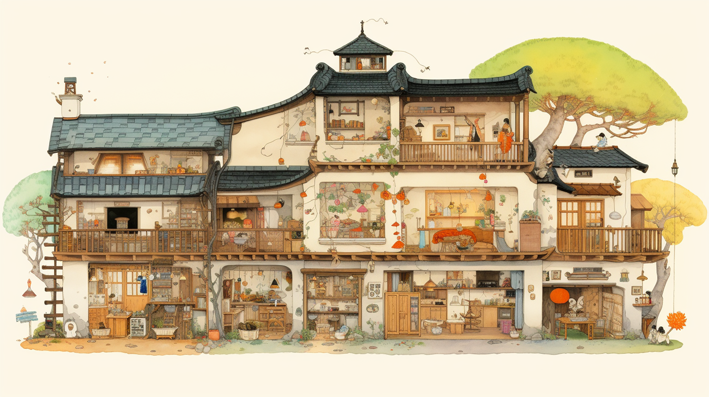 Enchanting Japanese Ink-style Cozy House