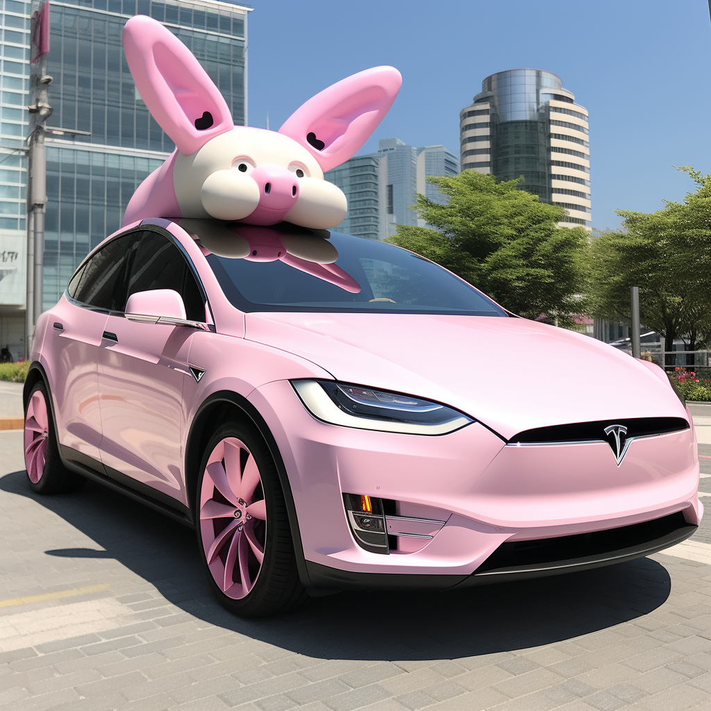 Hello Kitty driving Tesla Model X