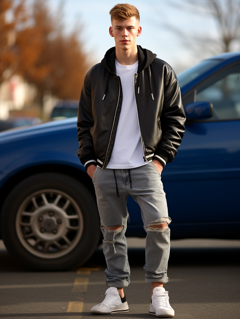 Stylish high school student with sports car