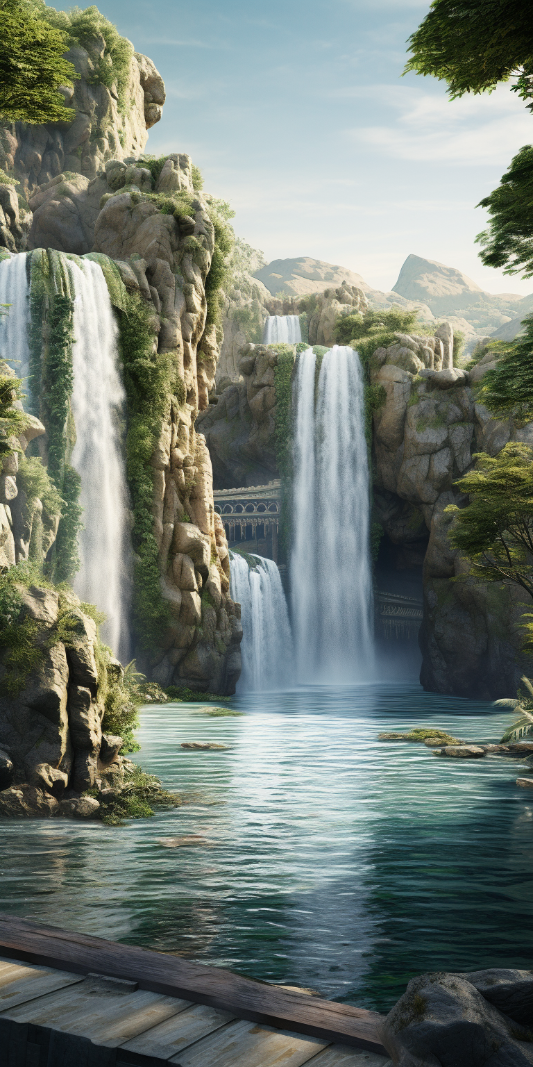 Beautiful high waterfall and green pool