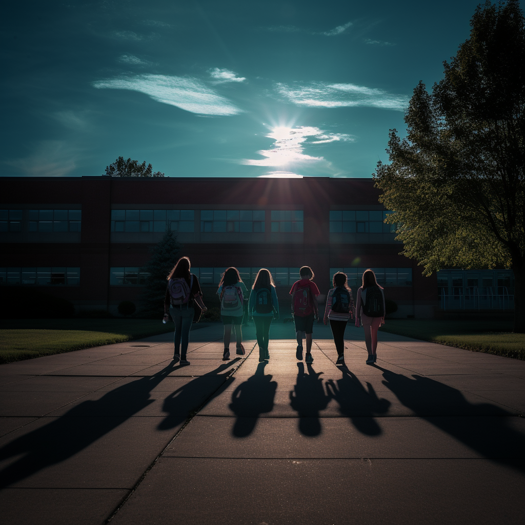 Children's shadows in a small town high school