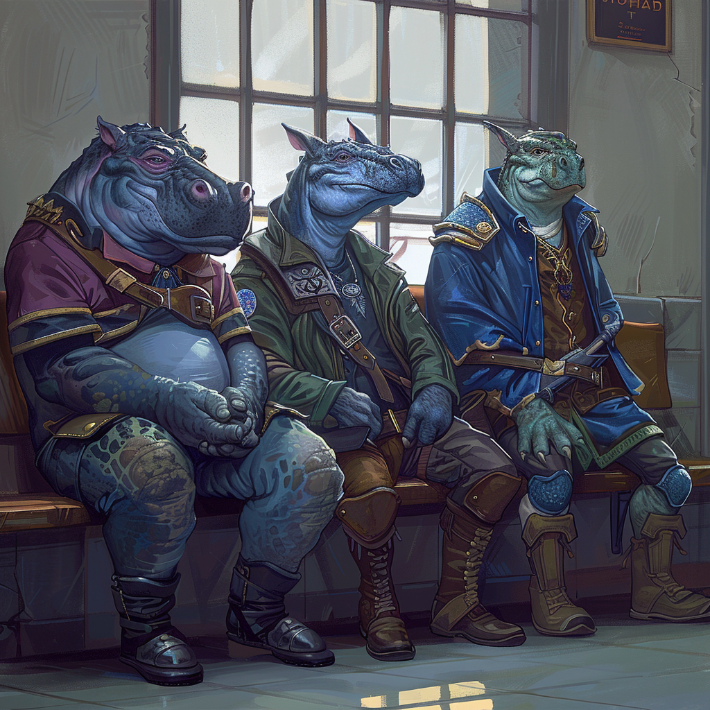 diverse fantasy characters in police station