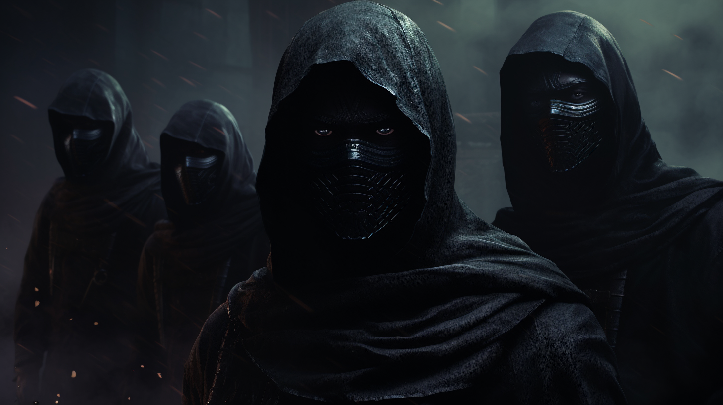 Skilled hired ninjas with a dark, gritty, and moody vibe