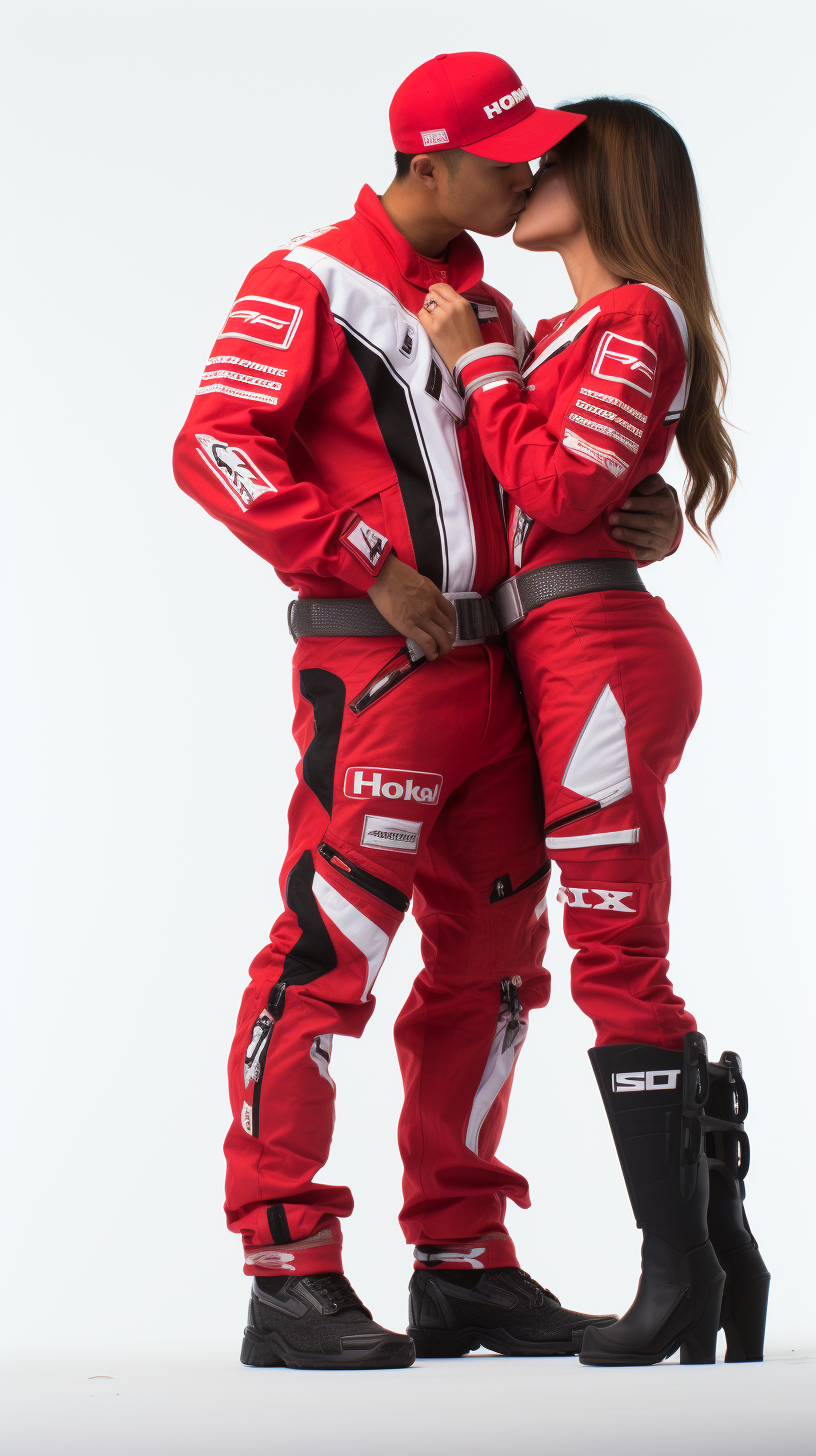 Kissing couple with red helmet