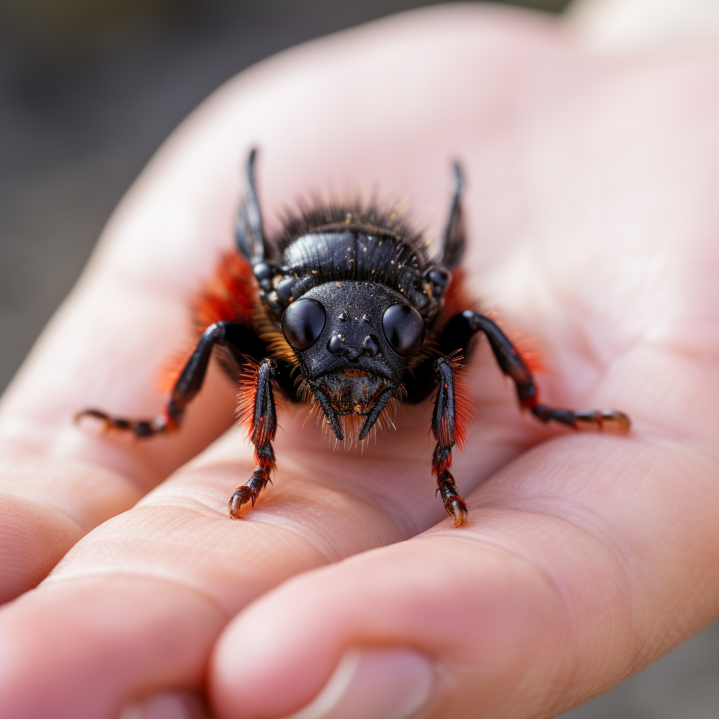 Image of someone holding a Cowkiller Velvet Ant