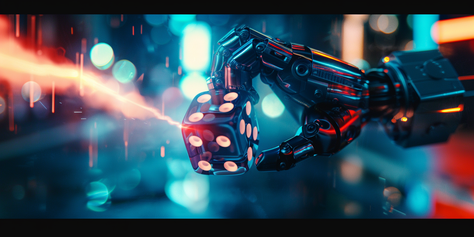 holographic dice robot hand playing