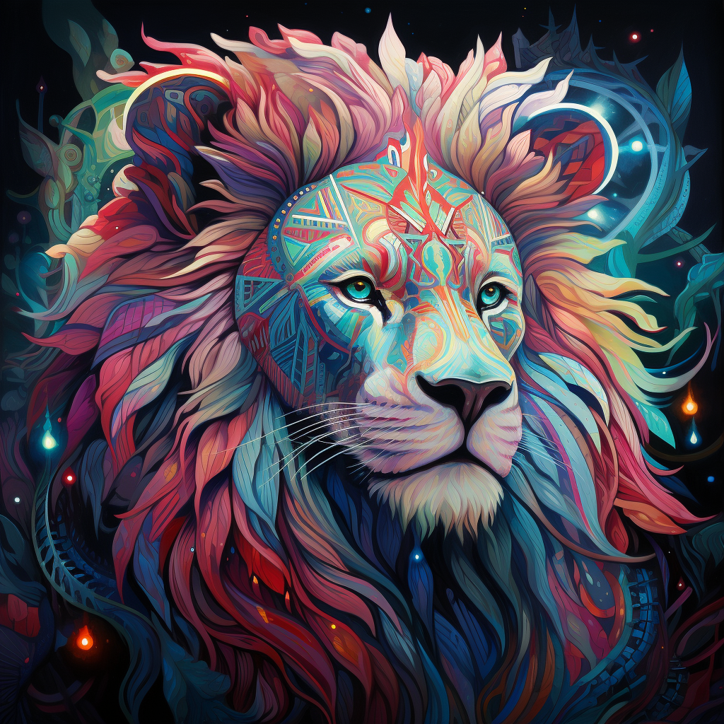 Vibrant holographic lion artwork