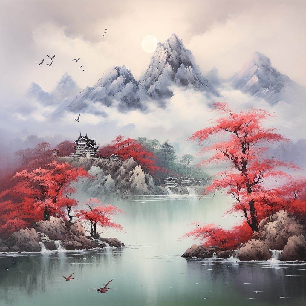 Vibrant red landscape painting artwork