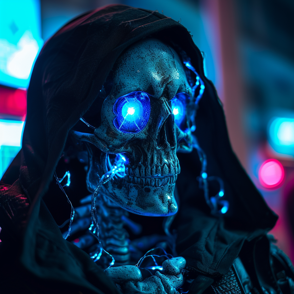 Hooded Skeleton with Blue Fire Eyes