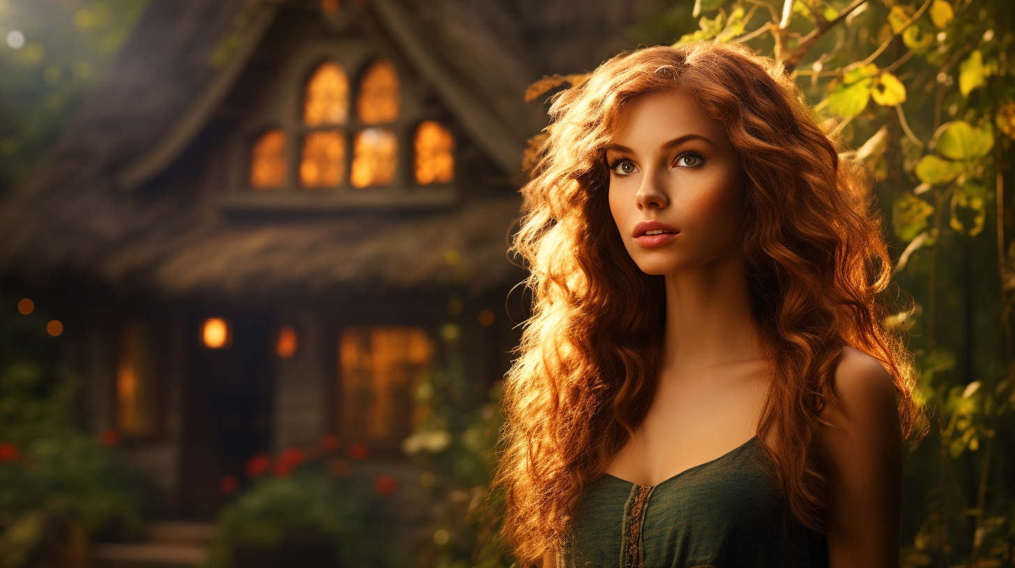 Slender woman in magical fairy forest