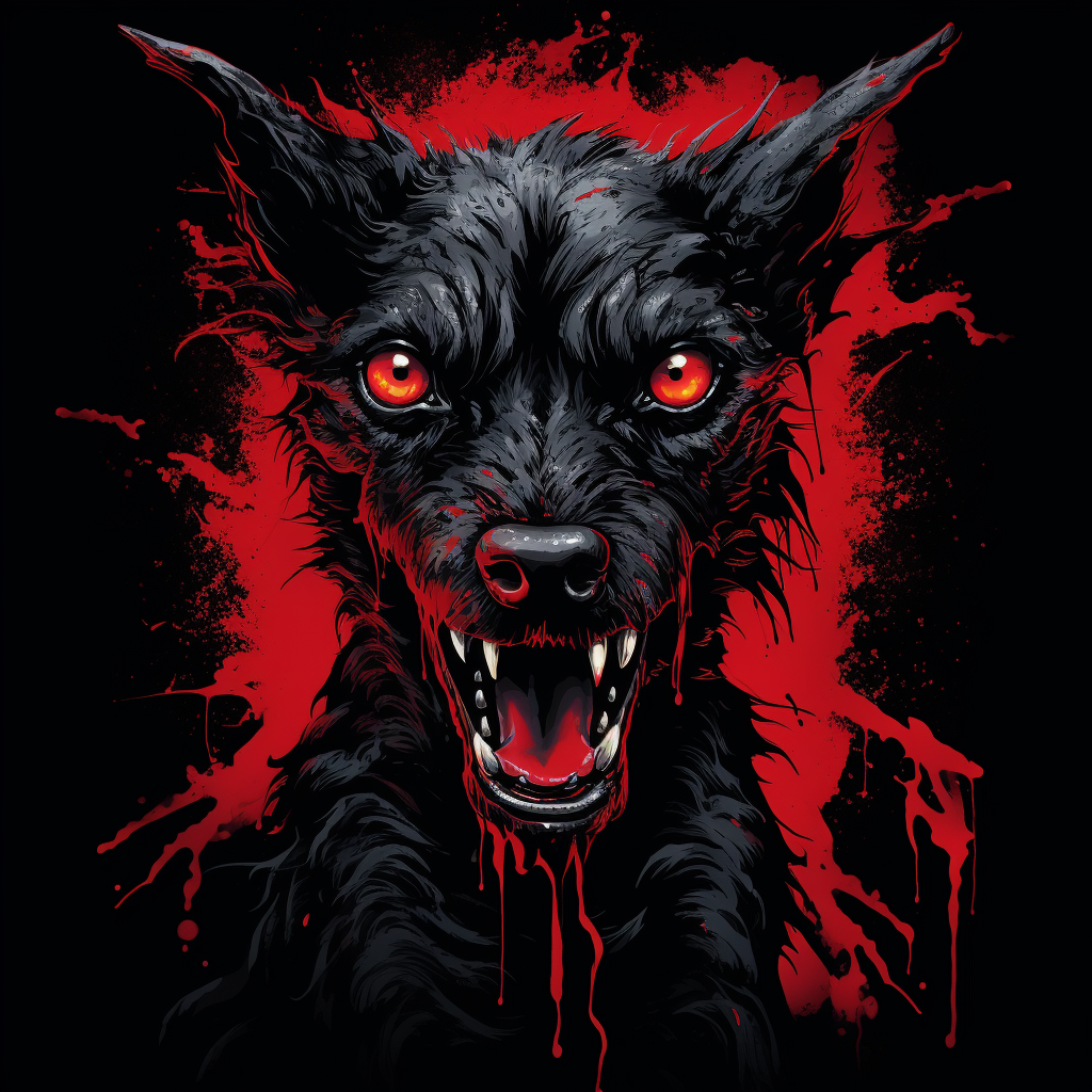 Sinister dog with red eyes