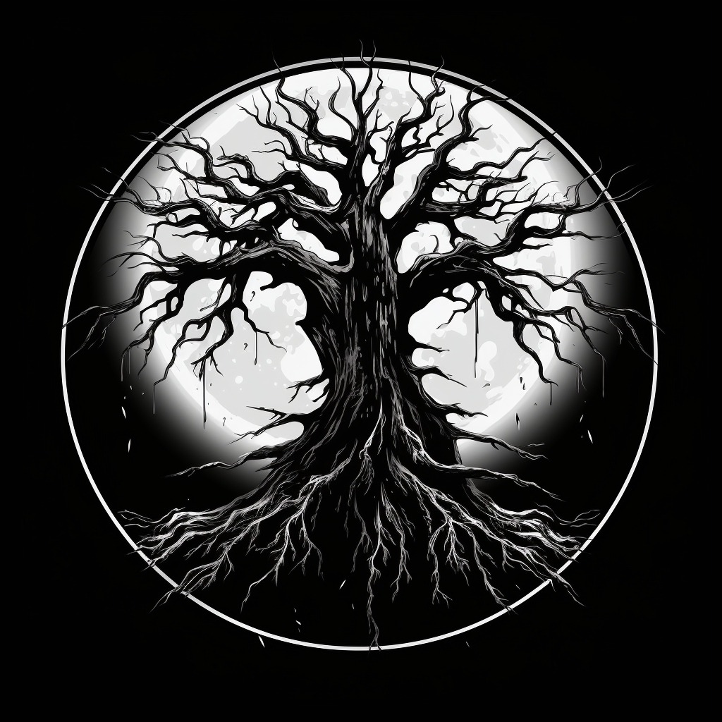 Black and White Tree Logo with Horror Vibes