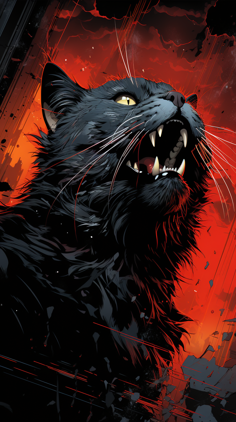 Howling gray colored cat in Sin City scene