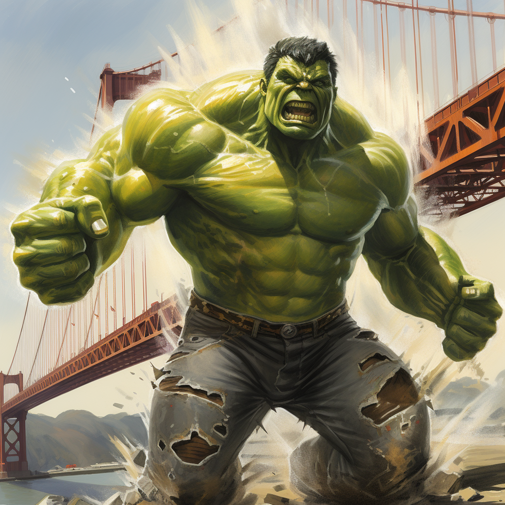 Hulk destroying San Francisco bridge