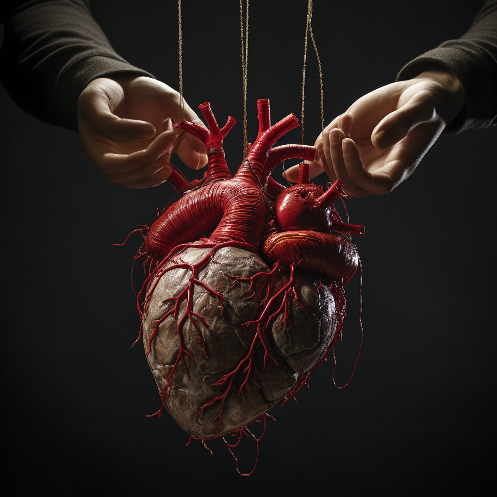 Human heart controlled by puppet string