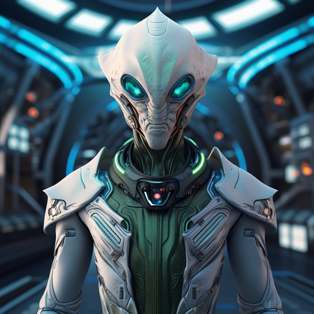 Humanoid alien on spaceship flight deck