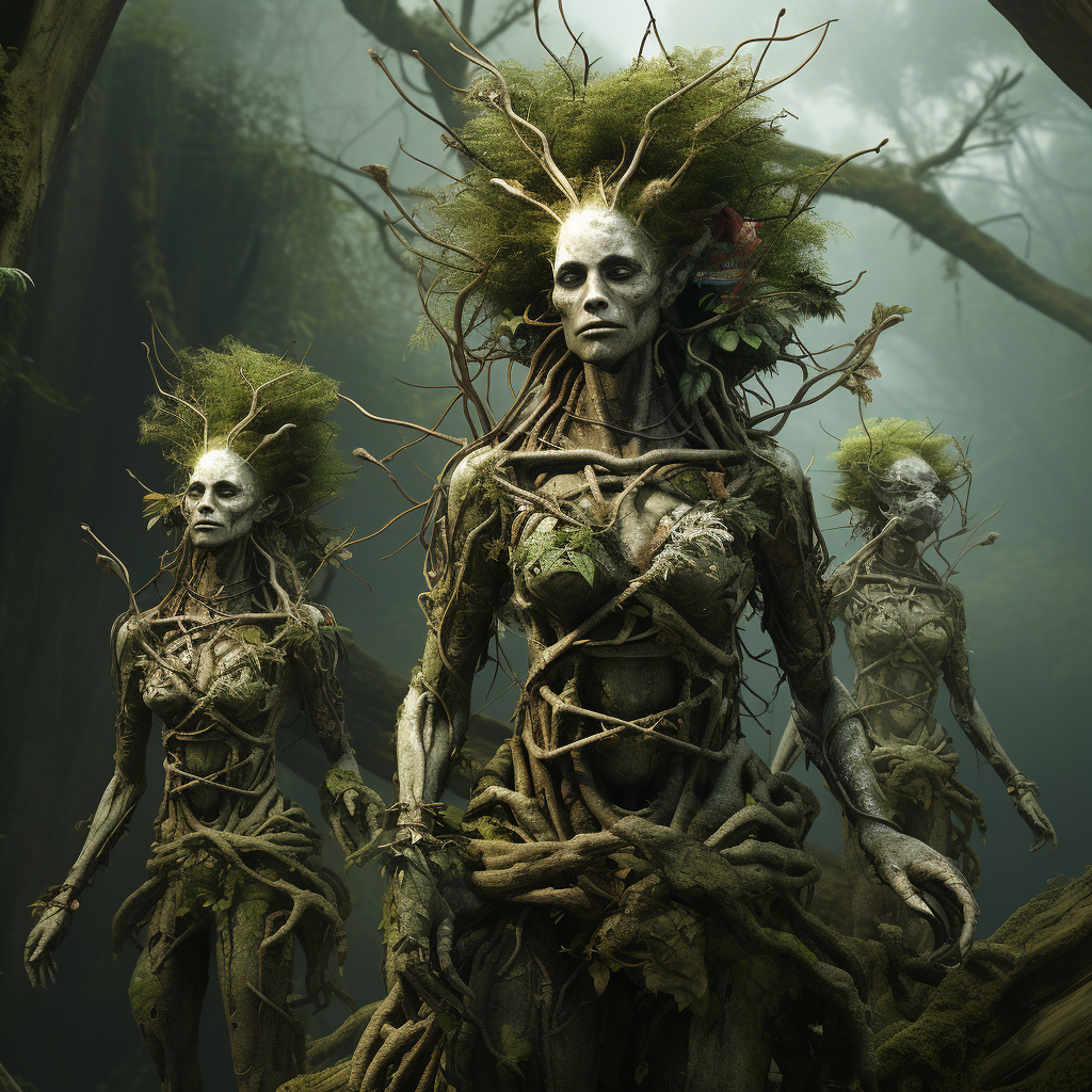 Humanoid Bonzai Tree Dwellers in Nature