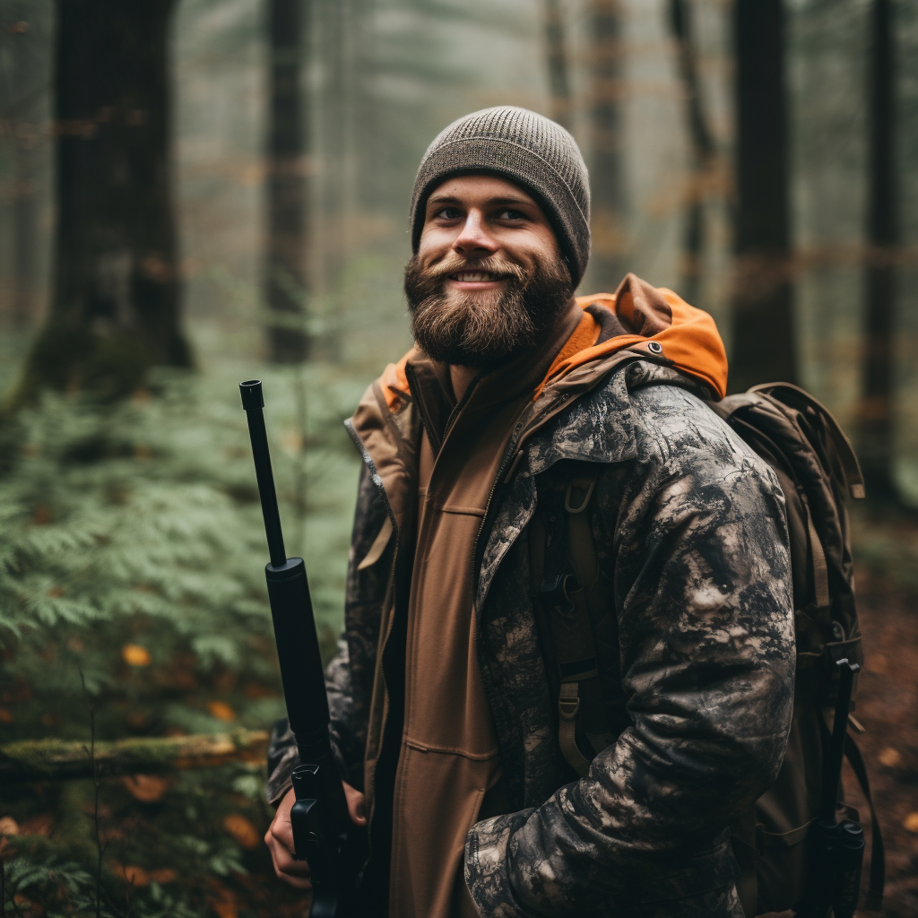 Hunter with Gun in Woods