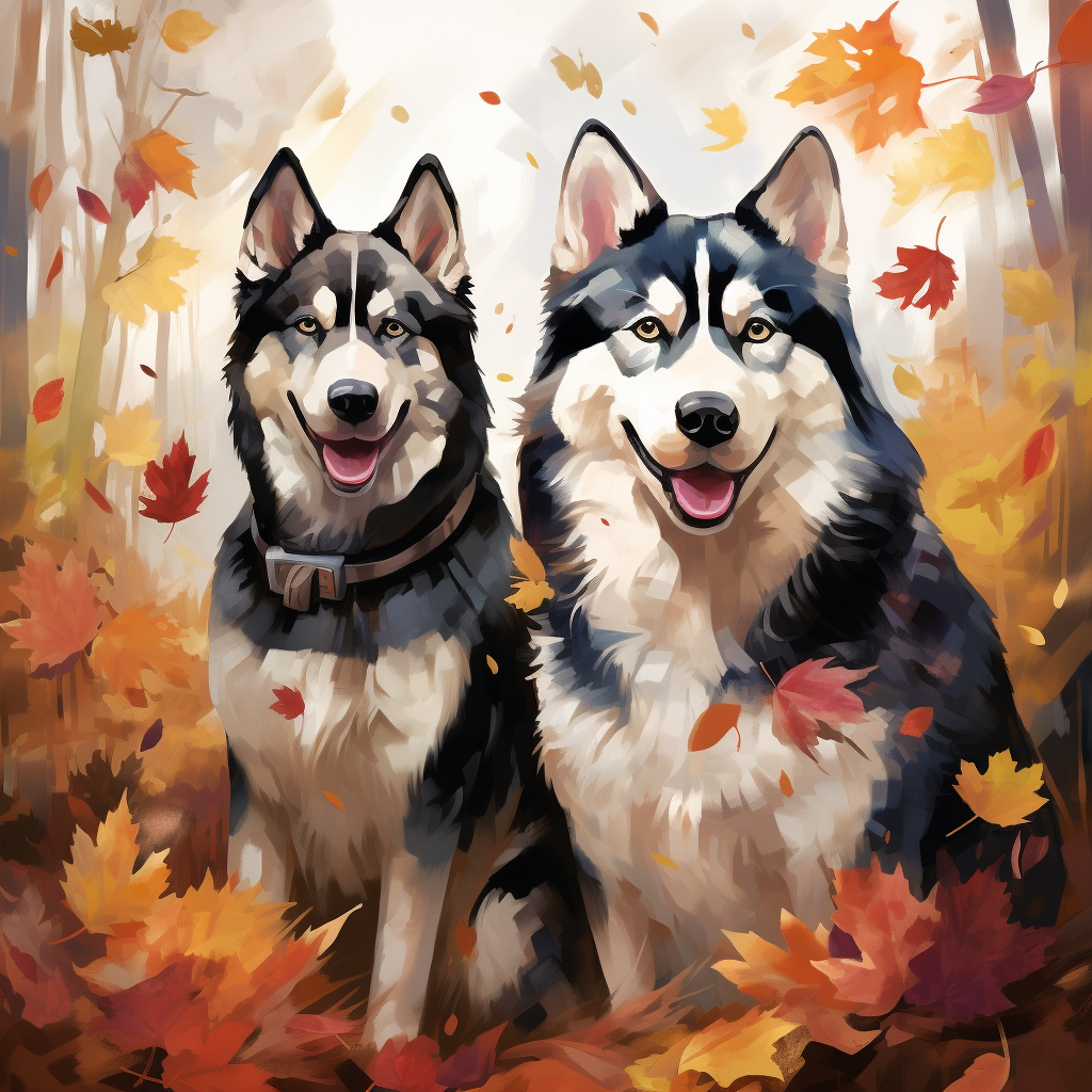 Cute huskies in Thanksgiving-themed art
