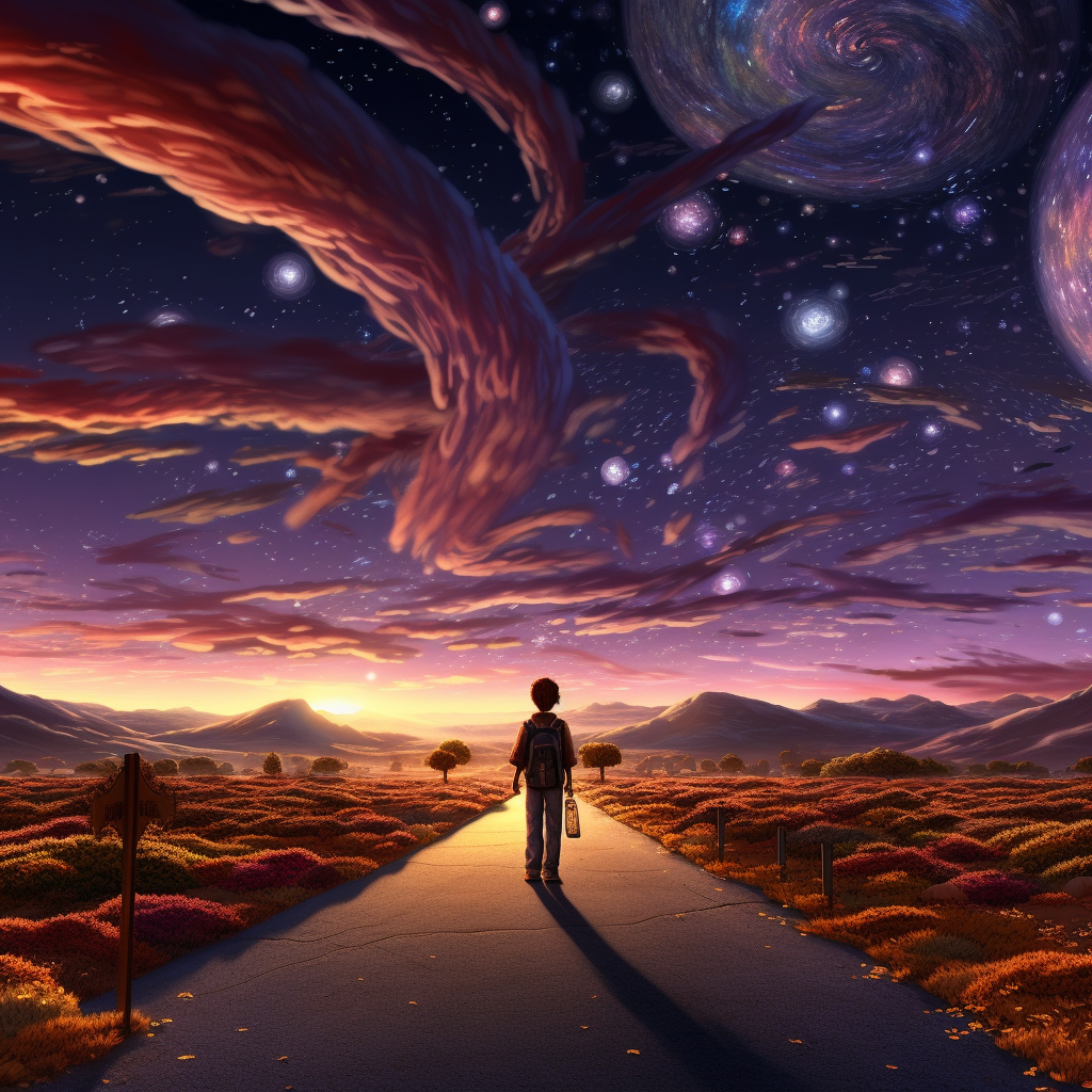 Hyperealistic Pixar Horizon Glow with Mr. Salon Walking