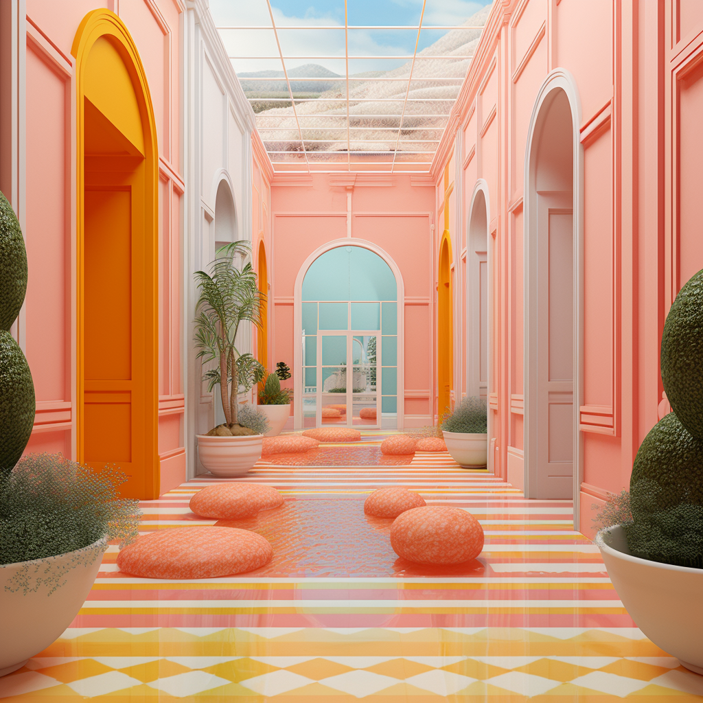 Hyperreal Abstract Art in Wes Anderson Style