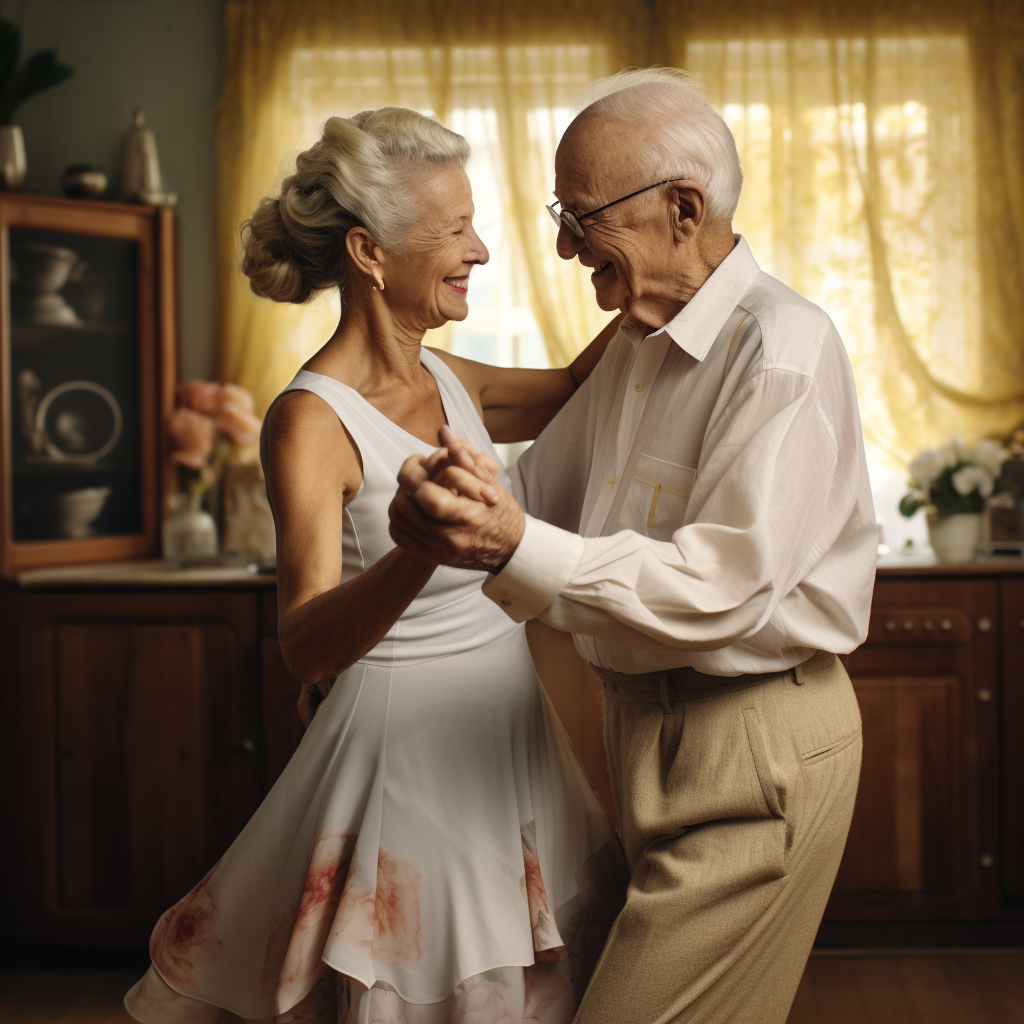 Seniors taking dancing lessons in casual outfits