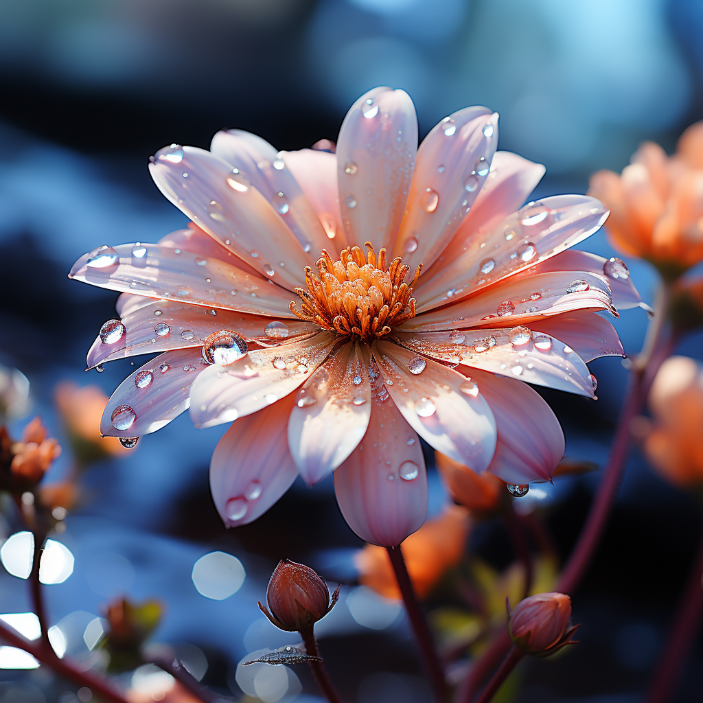 Tranquil ice blue daisy on bright background