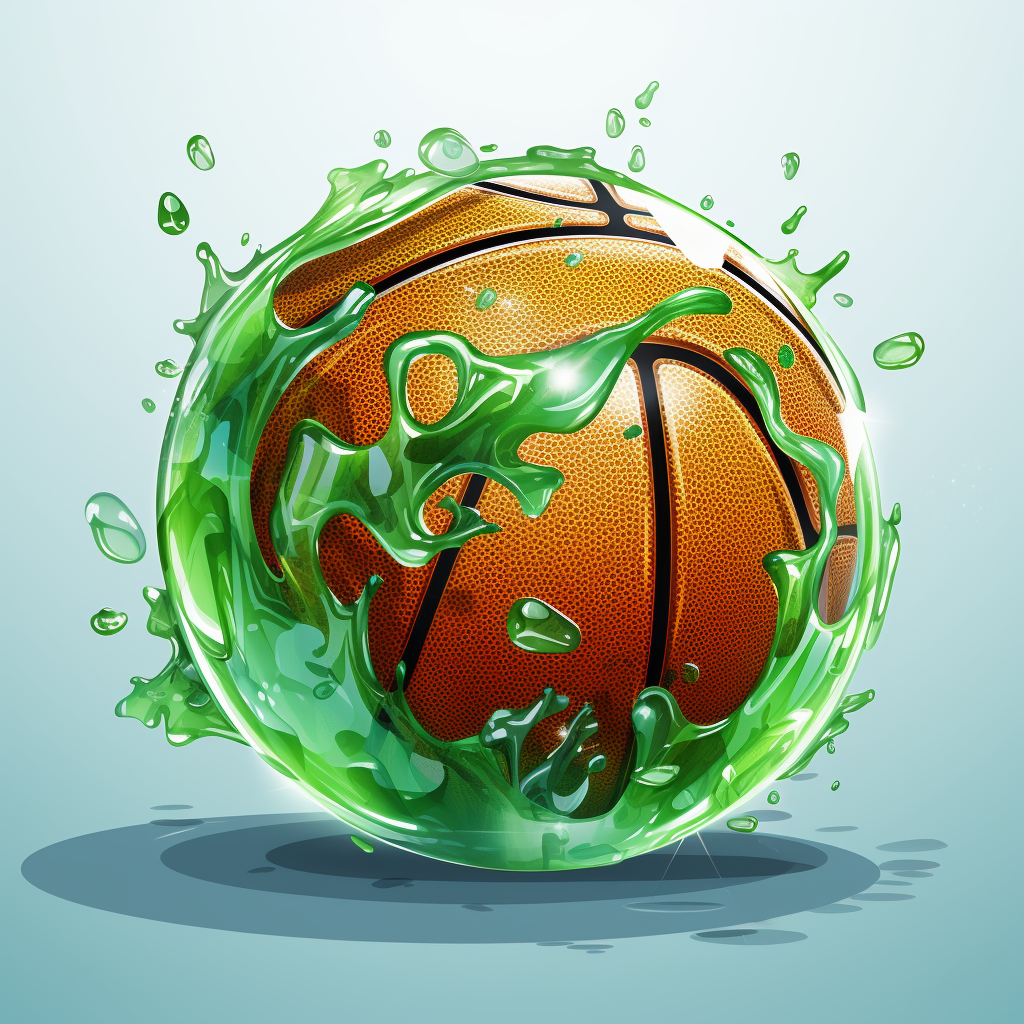 Ice-covered basketball with splats