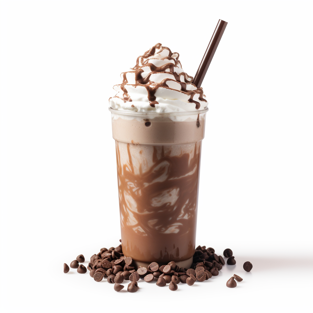 Delicious iced chocolate on white background