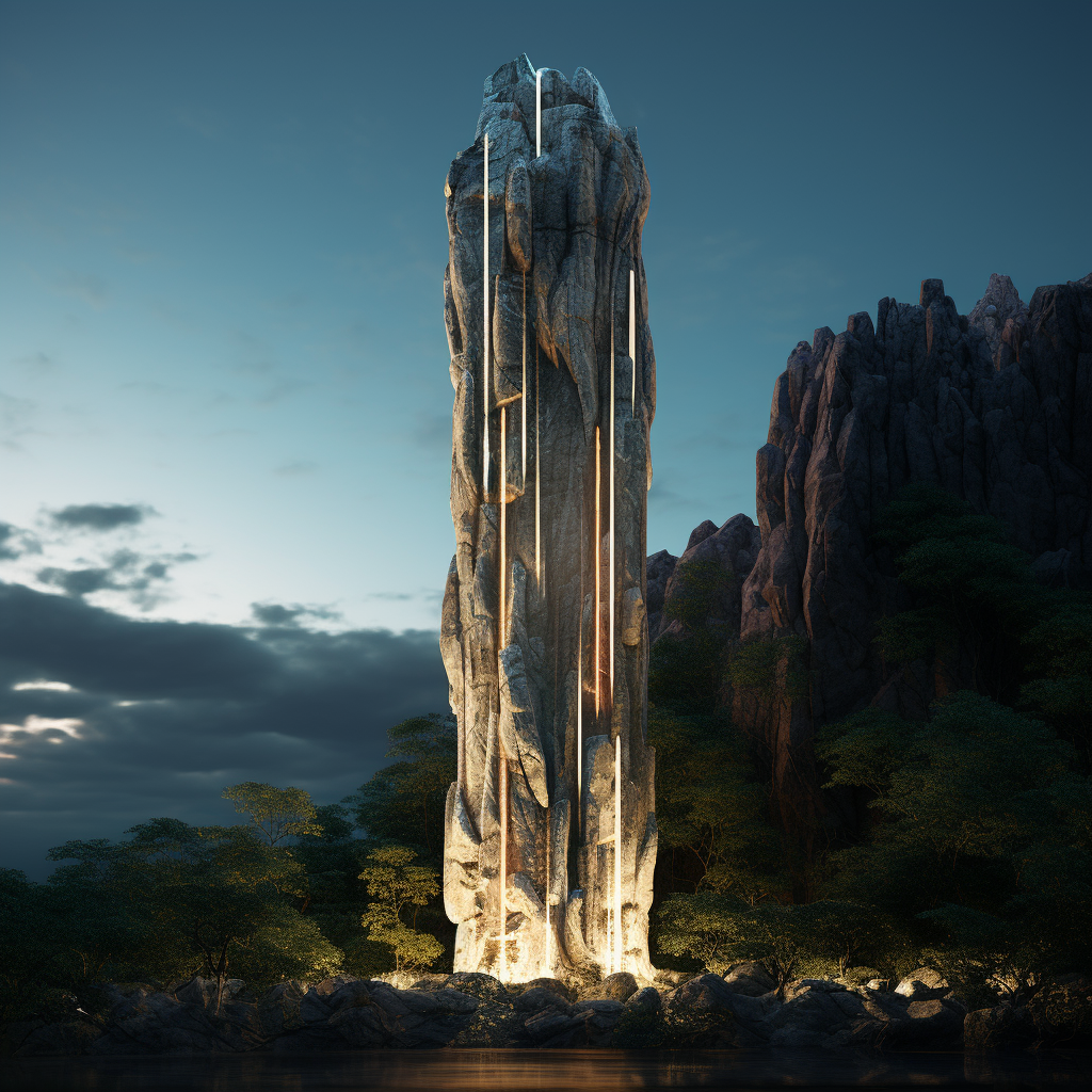 Illuminated rock sculpture column photo