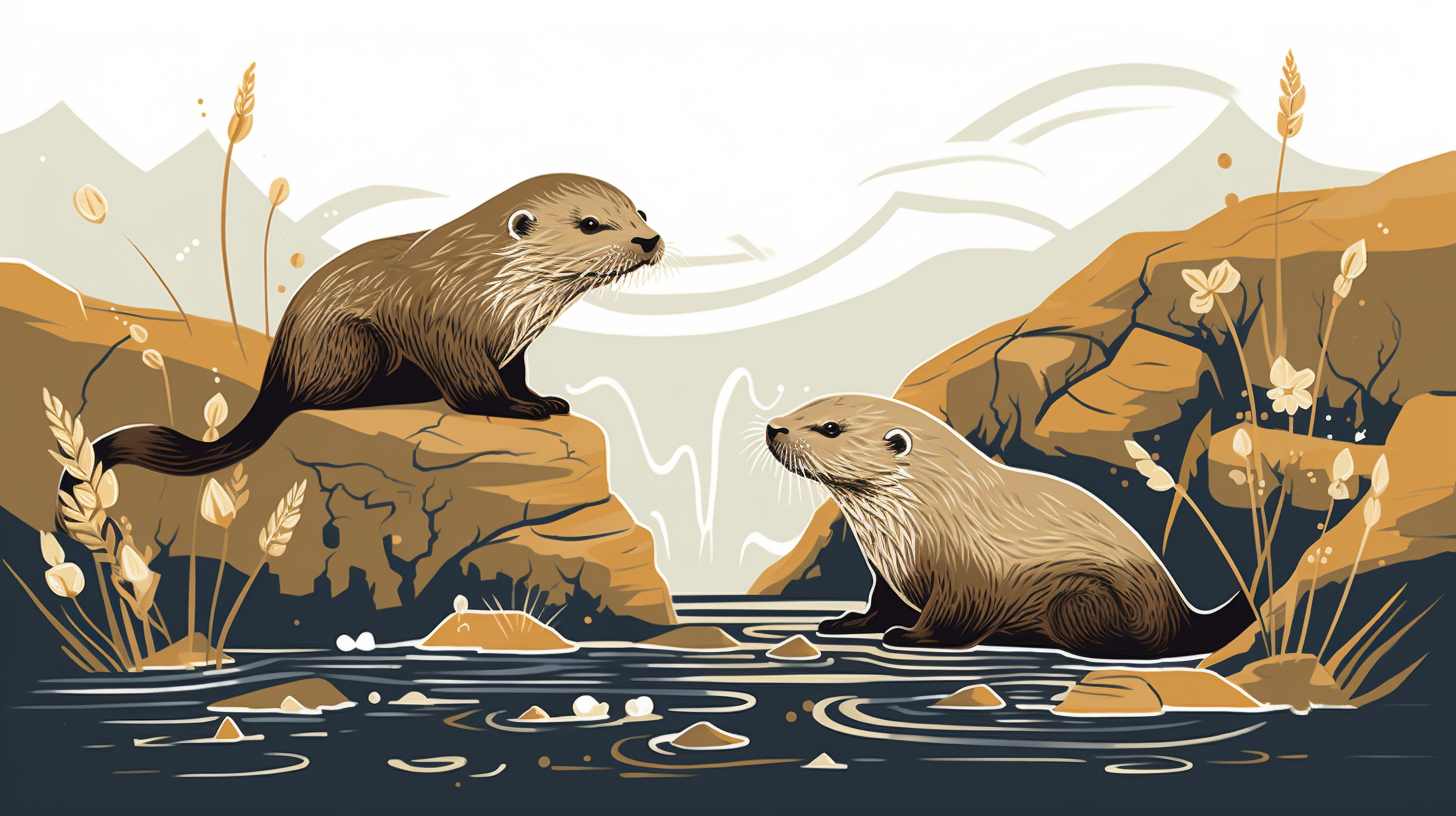 Canyon and Otters Logo Illustration