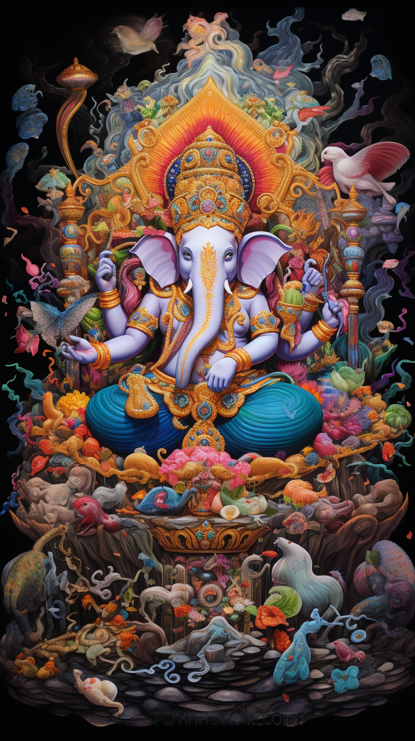 Colorful Thangka Art with Ganesha and Deities