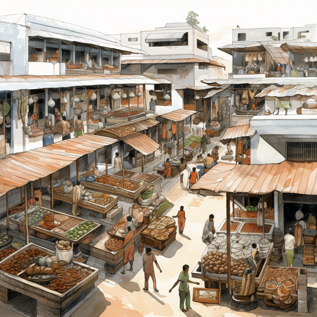 Indian Sabji Bazaar in a Futuristic Setting