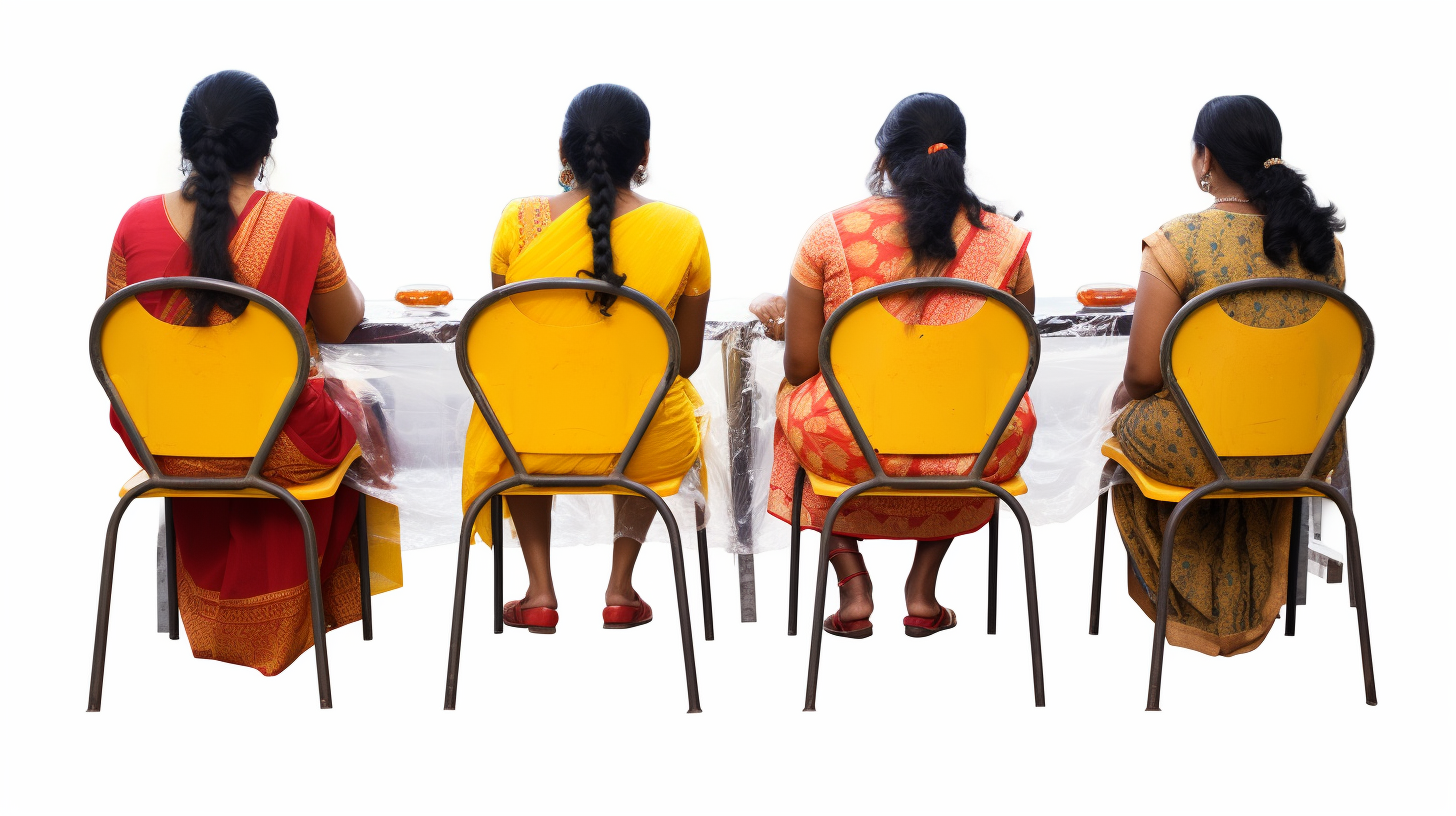 Group of Indian Women Sitting on Yellow Chairs