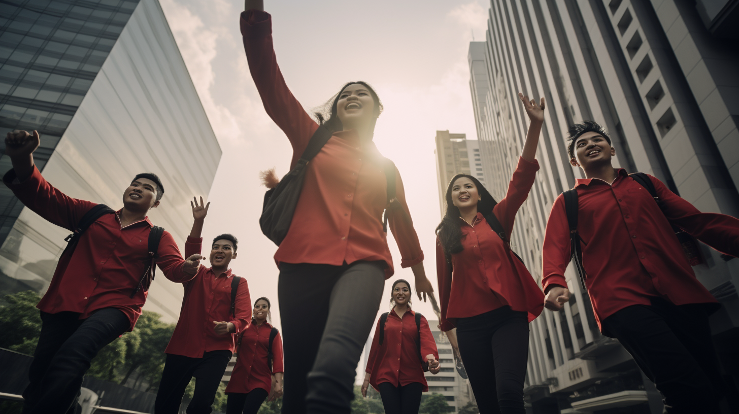 Group of Young Indonesians Walking Confidently