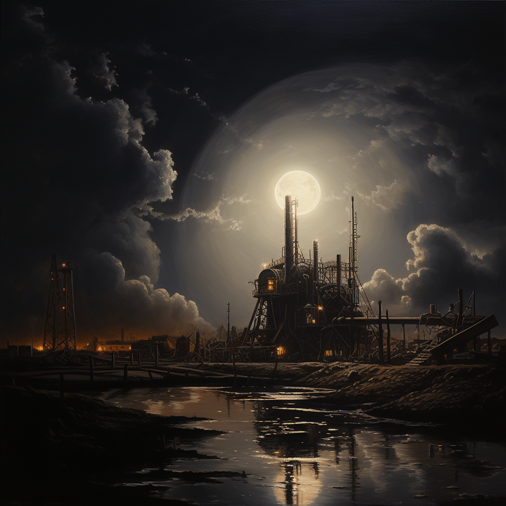 Artwork depicting industrial moon paradox by Van Gogh